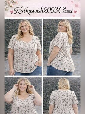 Tabitha Webb Cream Floral Short Sleeve Women’s Plus Size Top 3X